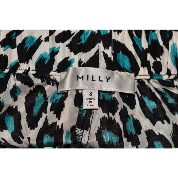 MILLY $245 Satin Silk Leopard Print Pull-On Drawstring Shorts Blue Black White 8 - Picture 3 of 3